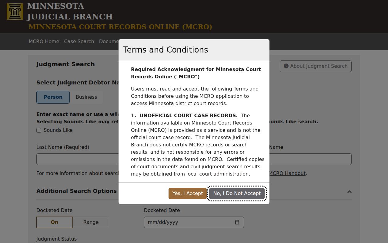 Kandiyohi case search MCRO judgment search