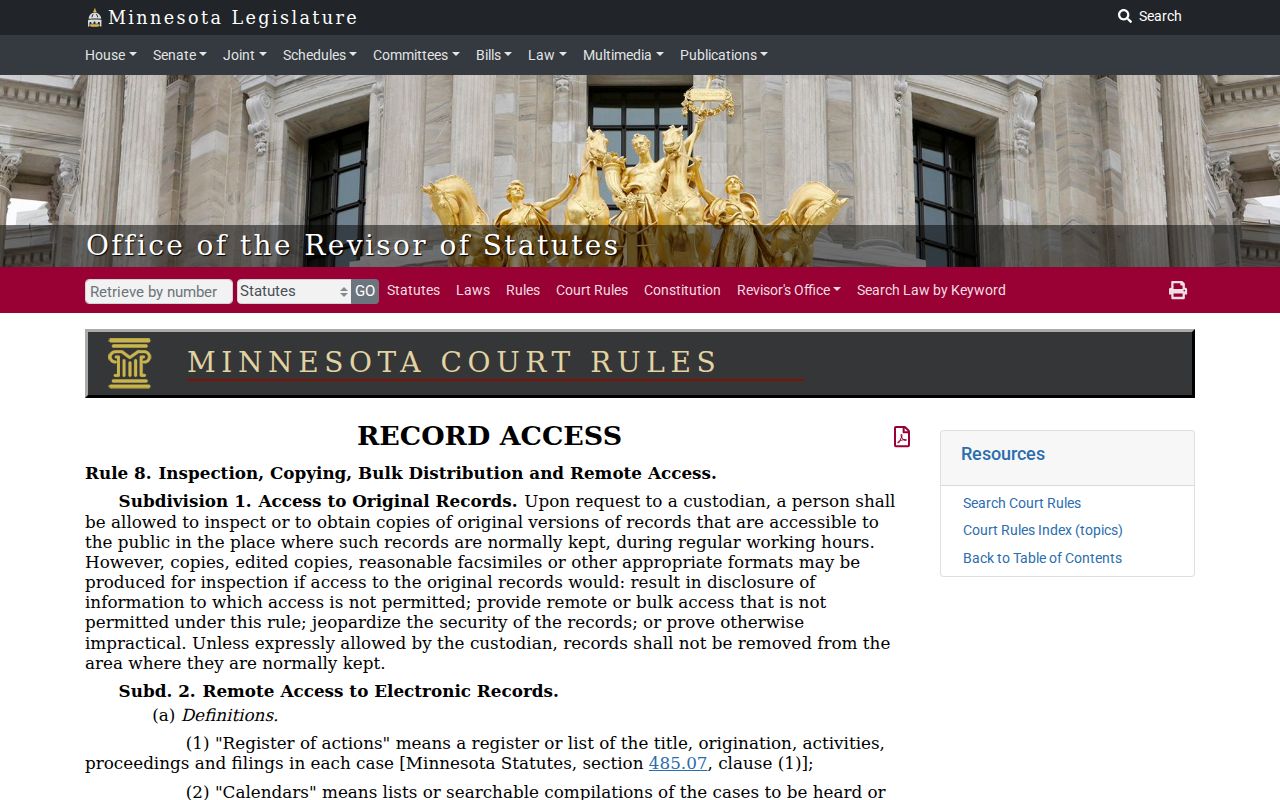 Kandiyohi civil court docket Minnesota Rule 8 public access