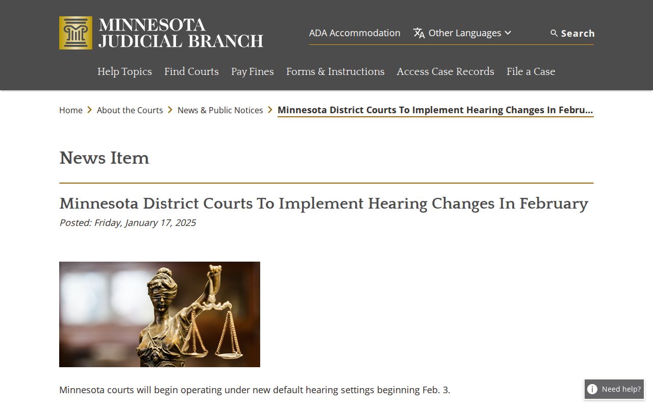 Kandiyohi court calendar hearing setting changes notice