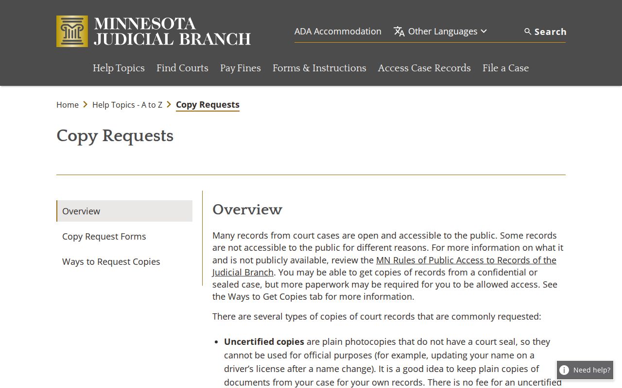 Kandiyohi County court records copy request information