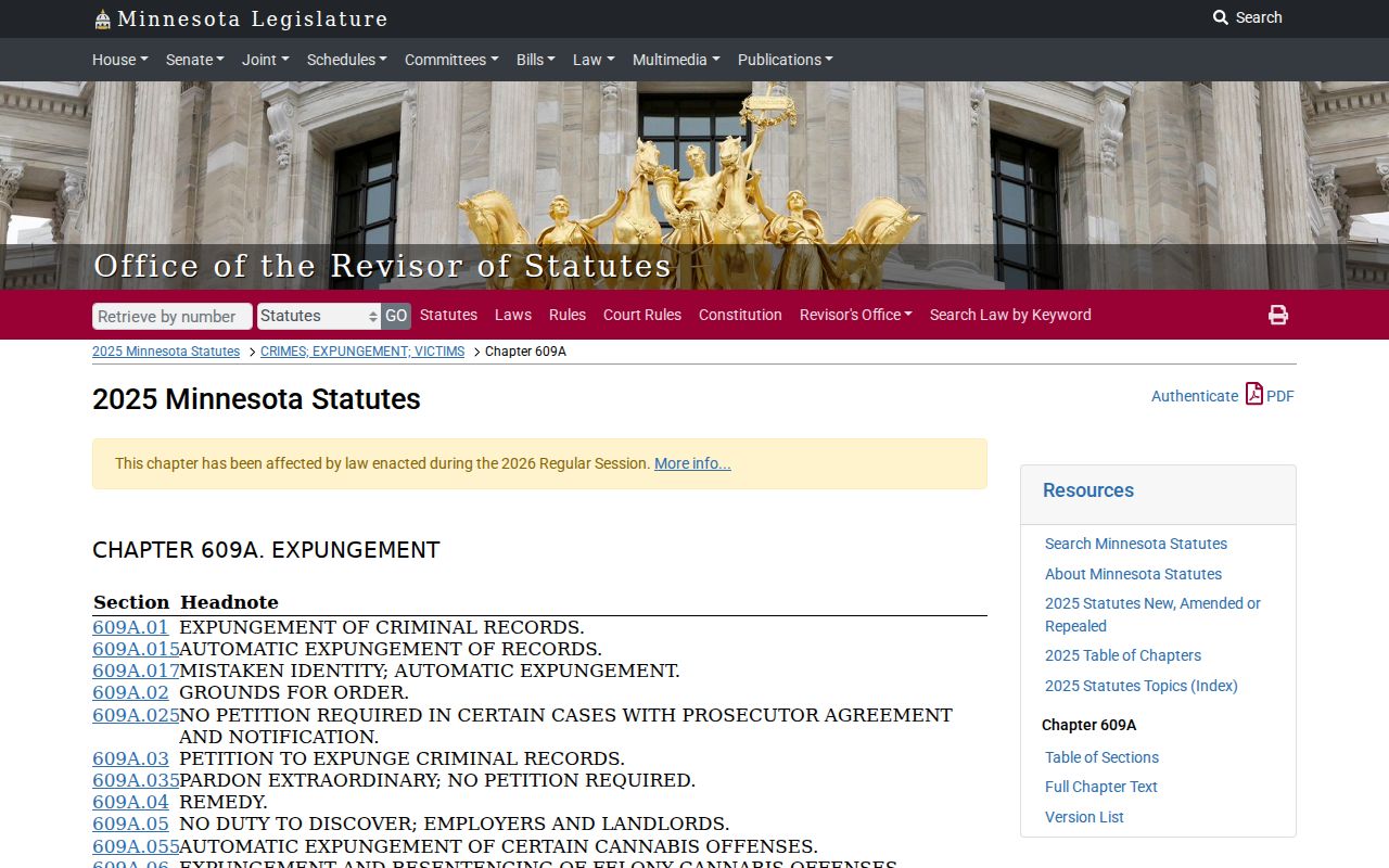 Kandiyohi criminal docket Minnesota expungement statute reference